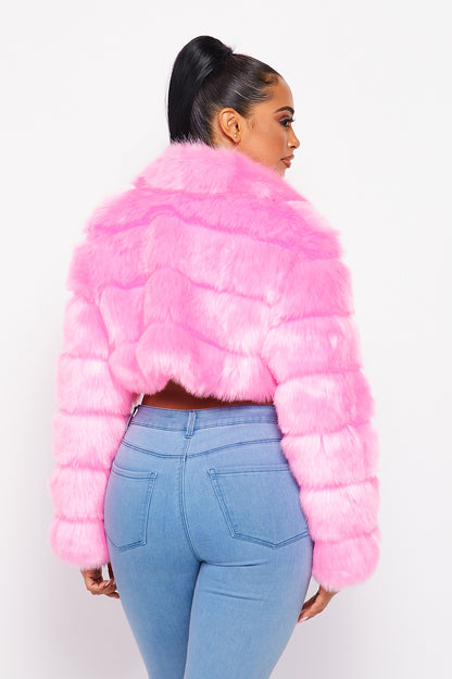 Hot & Delicious - Faux Fur Crop Jacket - Pink