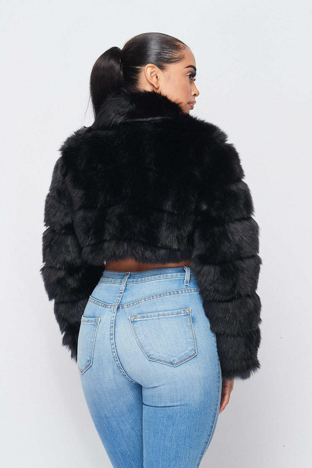 Hot & Delicious - Faux Fur Crop Jacket - Black