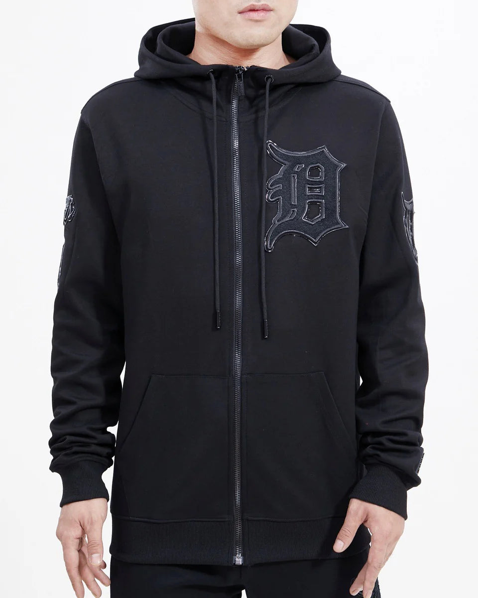 PRO STANDARD MLB DETROIT TIGERS TRIPLE BLACK ZIPPER HOODIE