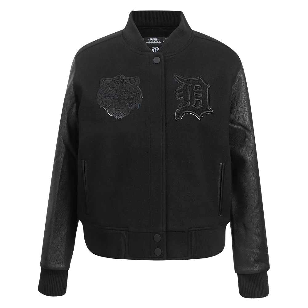 PRO STANDARD MLB DETROIT TIGERS TRIPLE BLACK WOMEN'S WOOL VARSITY JACKET