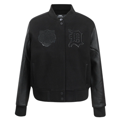 PRO STANDARD MLB DETROIT TIGERS TRIPLE BLACK WOMEN'S WOOL VARSITY JACKET