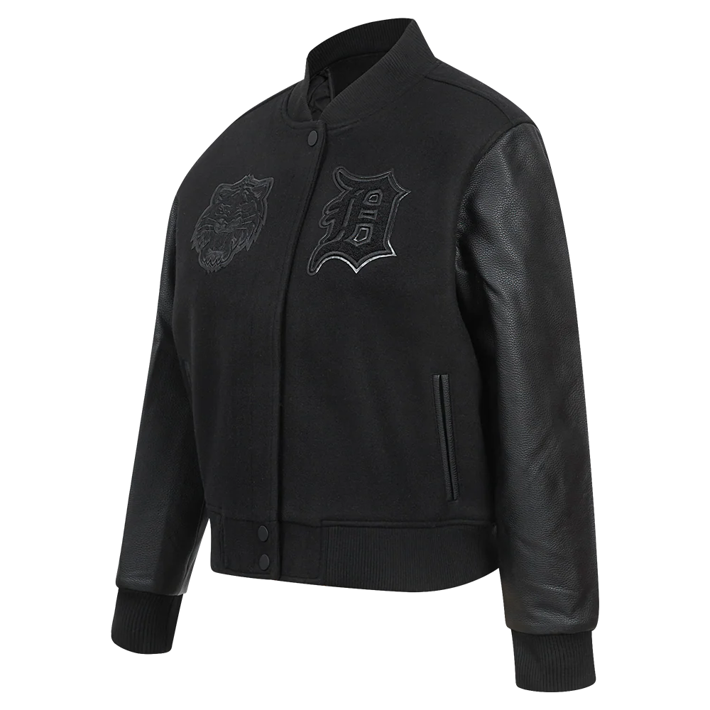 PRO STANDARD MLB DETROIT TIGERS TRIPLE BLACK WOMEN'S WOOL VARSITY JACKET