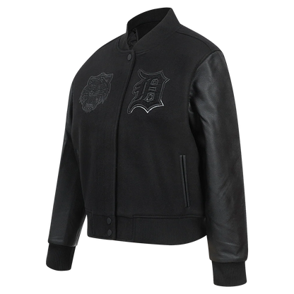 PRO STANDARD MLB DETROIT TIGERS TRIPLE BLACK WOMEN'S WOOL VARSITY JACKET