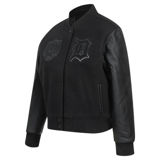 PRO STANDARD MLB DETROIT TIGERS TRIPLE BLACK WOMEN'S WOOL VARSITY JACKET