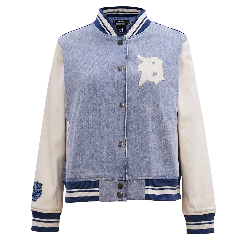 PRO STANDARD MLB DETROIT TIGERS VARSITY BLUES WOMEN'S DENIM VARSITY JACKET
