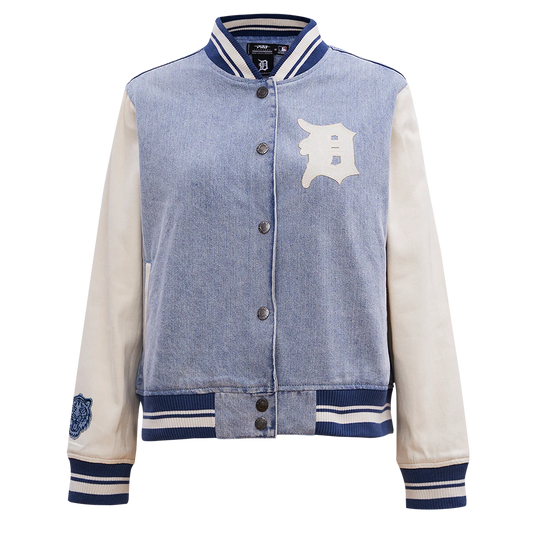 PRO STANDARD MLB DETROIT TIGERS VARSITY BLUES WOMEN'S DENIM VARSITY JACKET