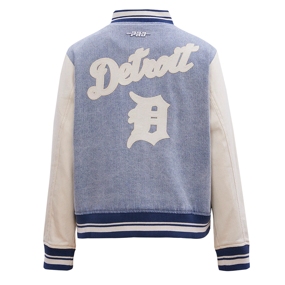 PRO STANDARD MLB DETROIT TIGERS VARSITY BLUES WOMEN'S DENIM VARSITY JACKET