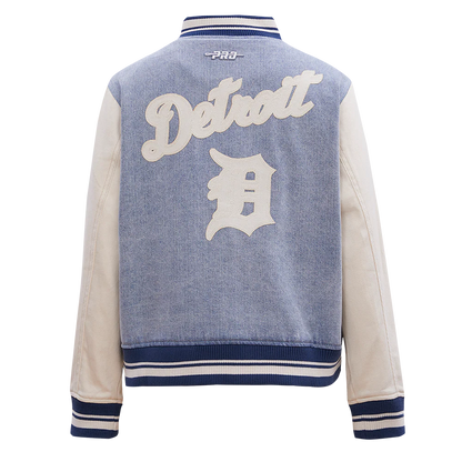 PRO STANDARD MLB DETROIT TIGERS VARSITY BLUES WOMEN'S DENIM VARSITY JACKET