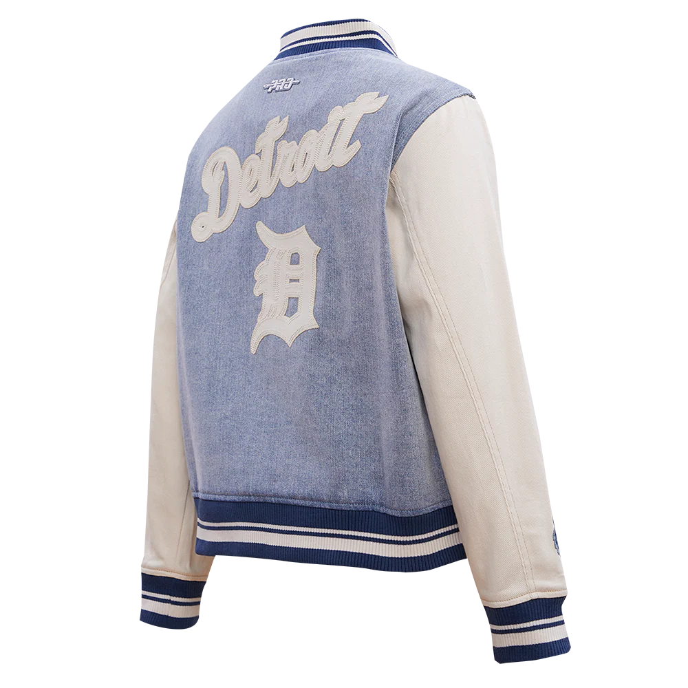 PRO STANDARD MLB DETROIT TIGERS VARSITY BLUES WOMEN'S DENIM VARSITY JACKET