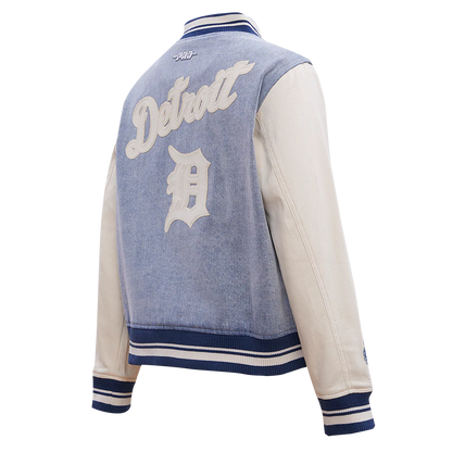 PRO STANDARD MLB DETROIT TIGERS VARSITY BLUES WOMEN'S DENIM VARSITY JACKET