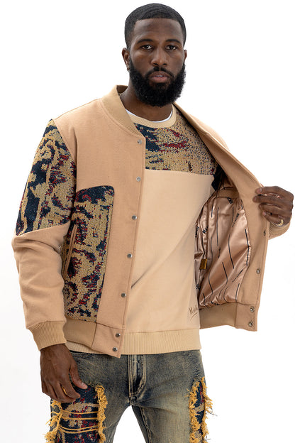 Makobi M1099 Bagnoli Tapestry Varsity Jacket - Khaki