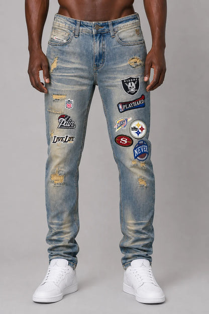 MAKOBI MEN'S NEVER BACK DOWN JEAN (M1754)
