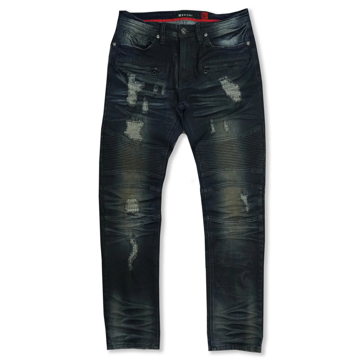 M1786 MAKOBI BIKER JEANS W/RIP REP