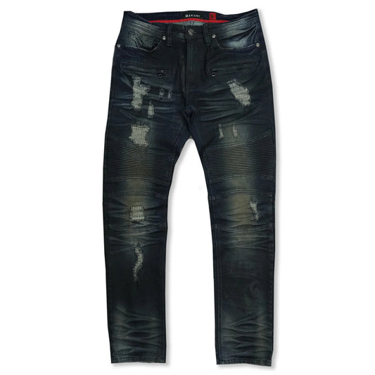 M1786 MAKOBI BIKER JEANS W/RIP REP