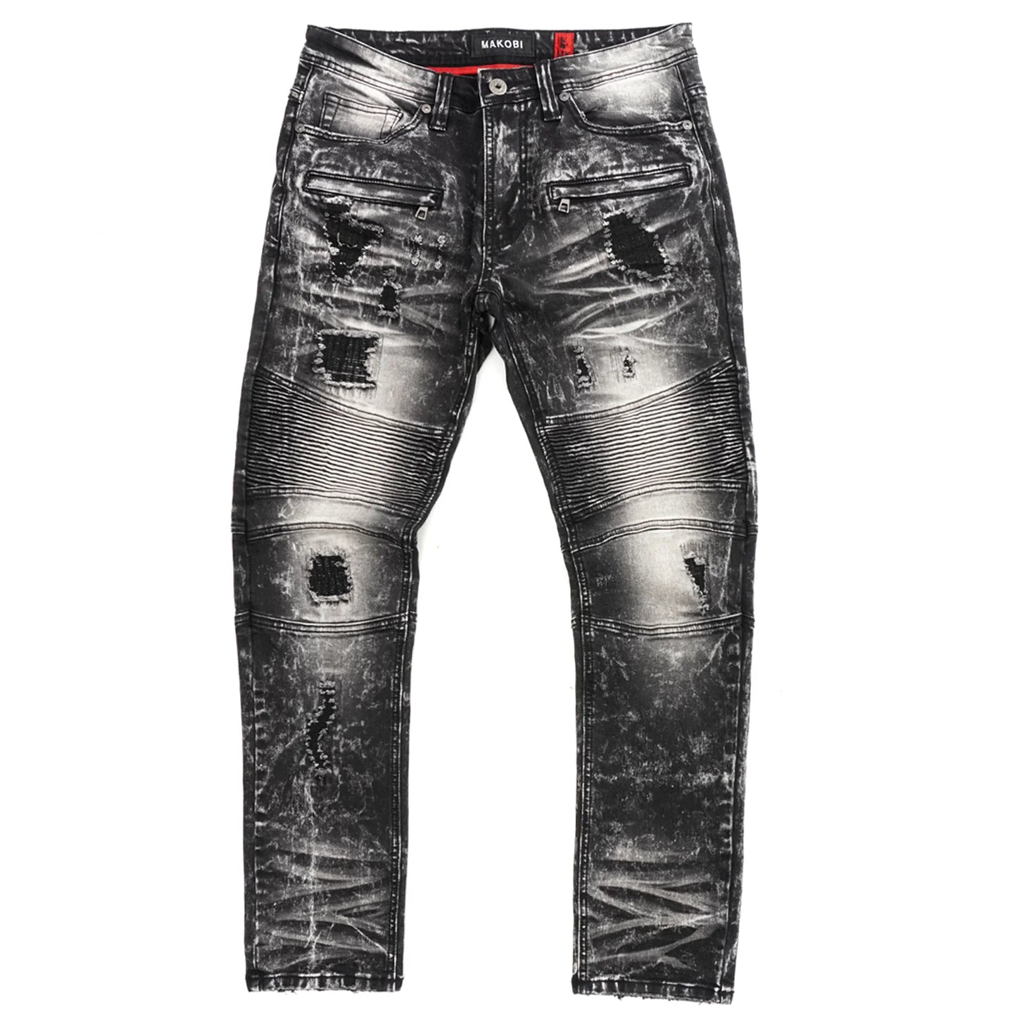 M1786 MAKOBI BIKER JEANS W/RIP REP