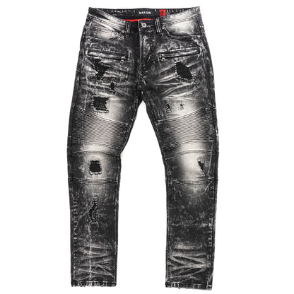 M1786 MAKOBI BIKER JEANS W/RIP REP
