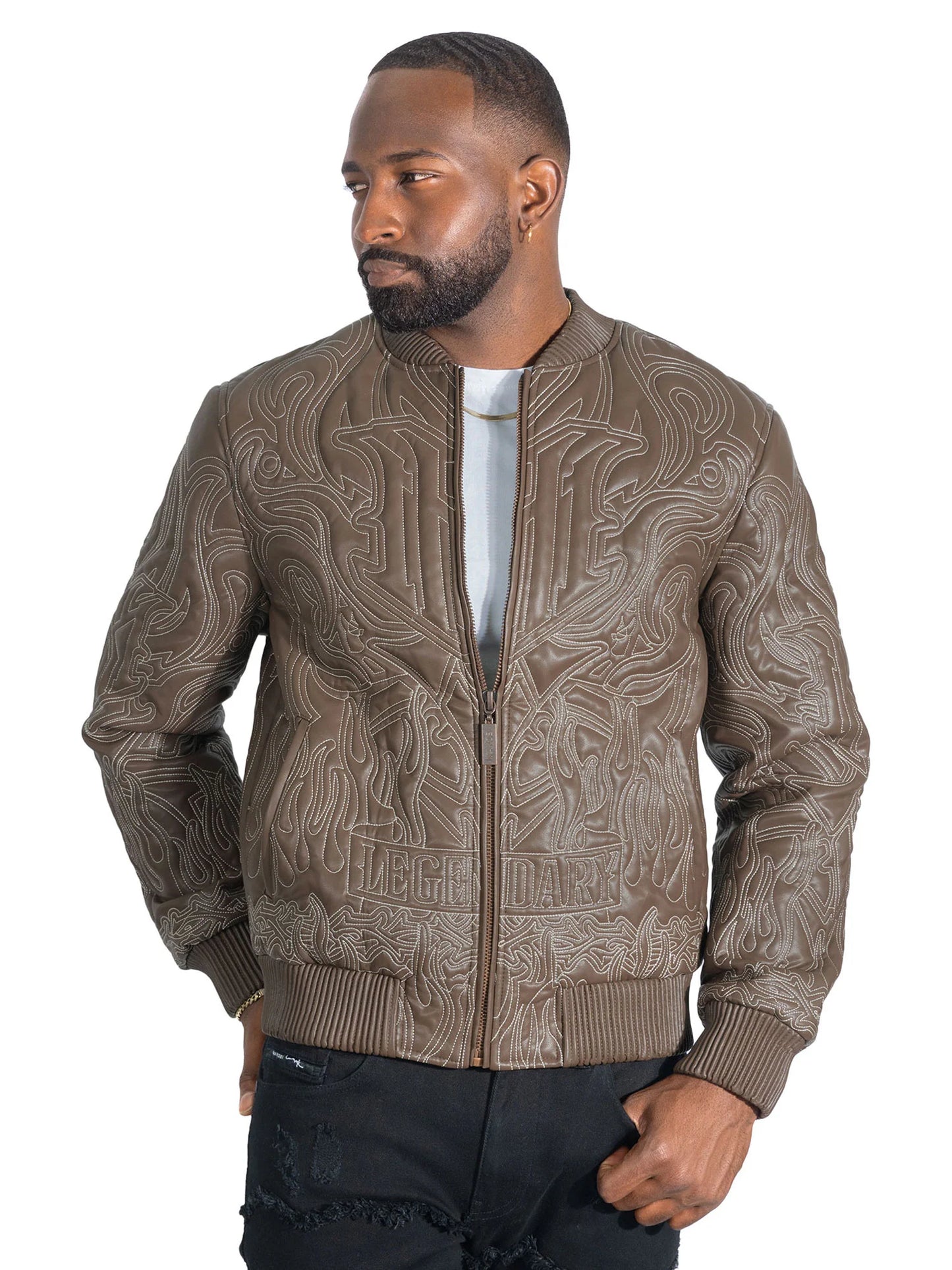 MAKOBI BIANCO VEGAN LEATHER JACKET- Brown