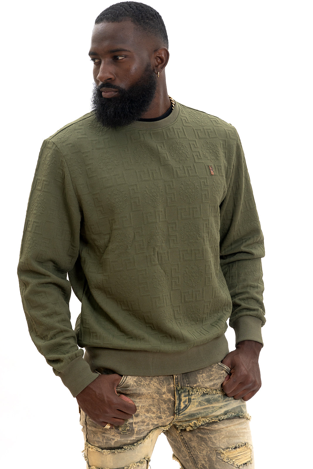 Makobi M4232 Bianchi Jacquard Crewneck Sweatshirt - Olive