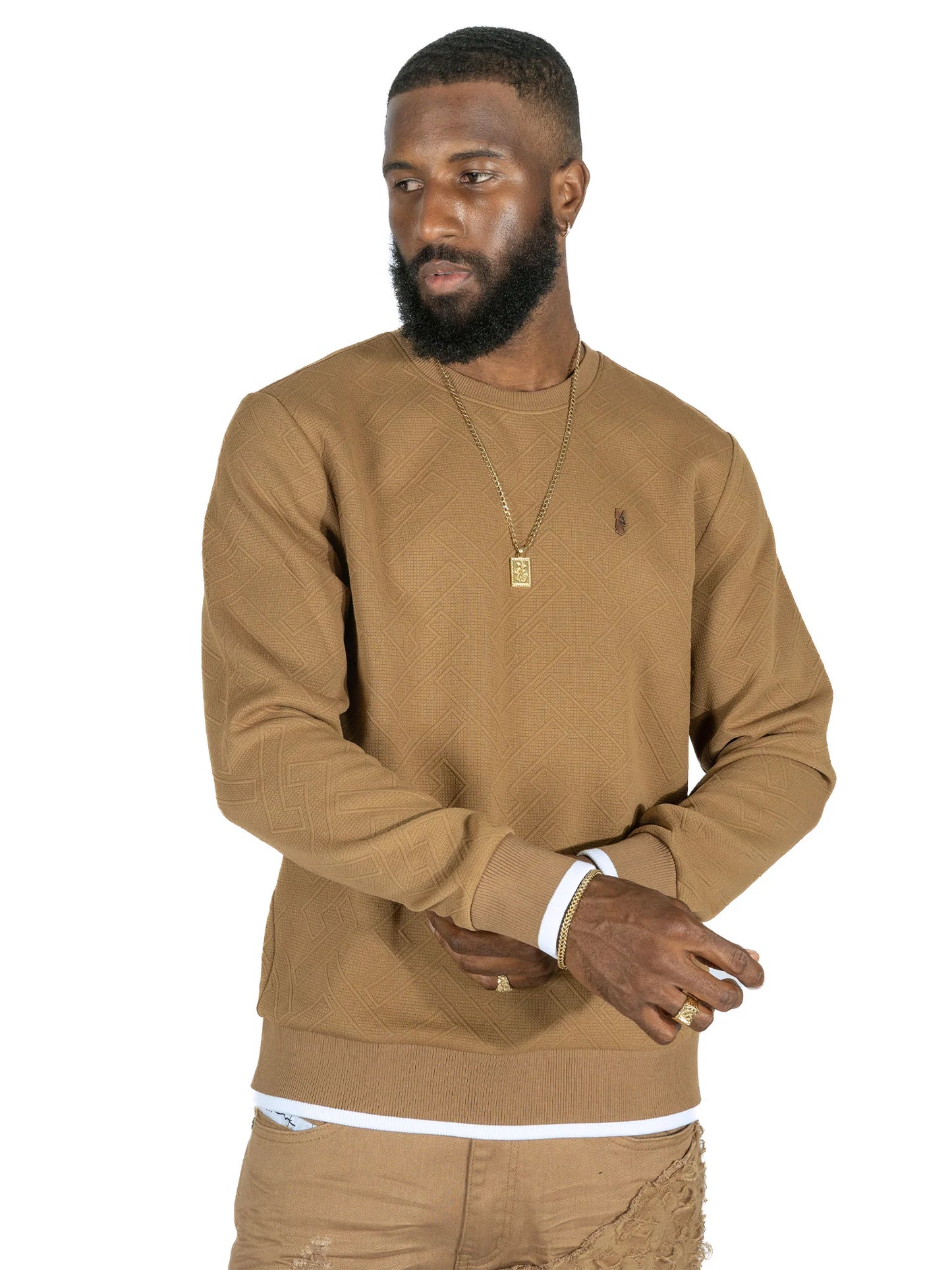 M4390 MAKOBI-Beanchi Jacquard Crewneck - Mocha