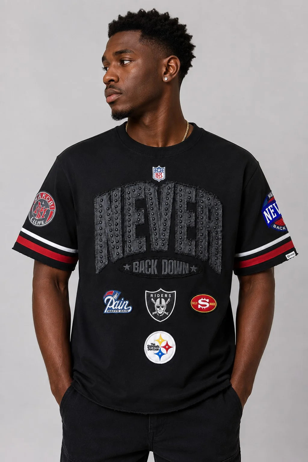 MAKOBI MEN'S NEVER BACK DOWN BOXED TEE (M454)