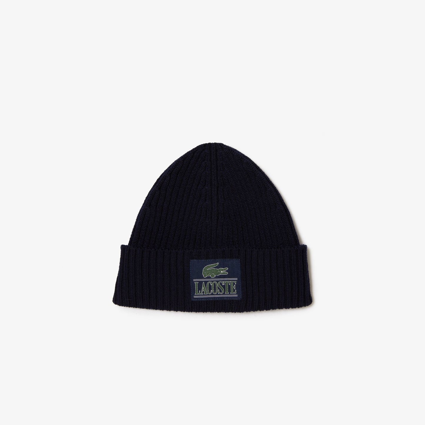 Lacoste - Ribbed Wool Woven Patch Beanie - Black