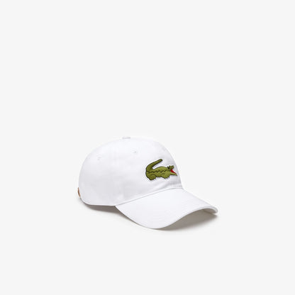 Lacoste - Contrast Strap And Oversized Crocodile Cotton Hat - White