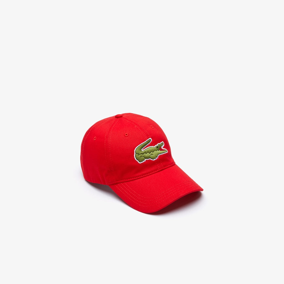 Lacoste - Contrast Strap And Oversized Crocodile Cotton Hat - Red