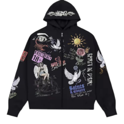 ROKU STUDIO MEN DIVINE CHAOS FADED ZIP-DOWN HOODIE (RK542140)