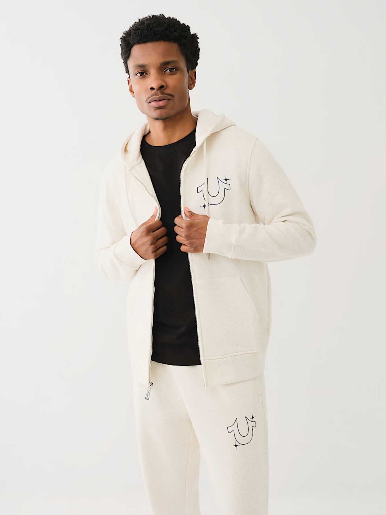 TRUE RELIGION BUDDHA STAR ZIP HOODIE-OATMEAL