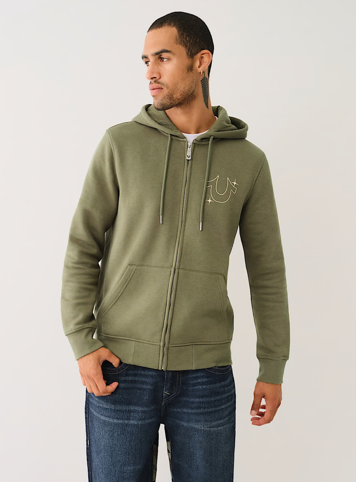 TRUE RELIGION BUDDHA STAR ZIP HOODIE-GREEN