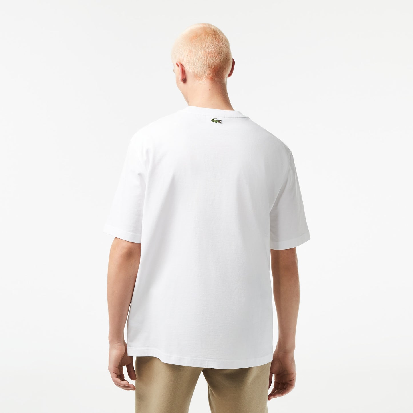 Lacoste - Men's Loose Fit Crocodile Print Crew Neck Shirt - White