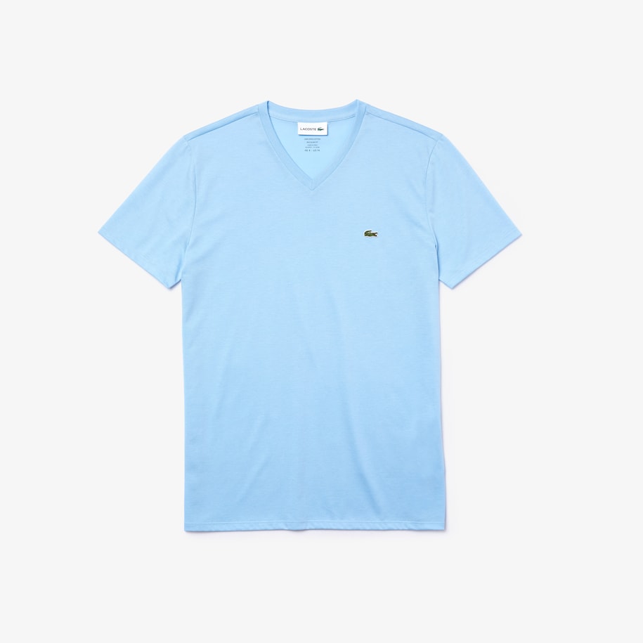 Lacoste - Pima Cotton Jersey T-Shirt, V-Neck - Light Blue
