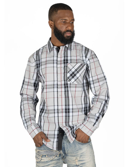 VENO Brandon Long sleeves Plaid Shirt - GRAY (V1826)