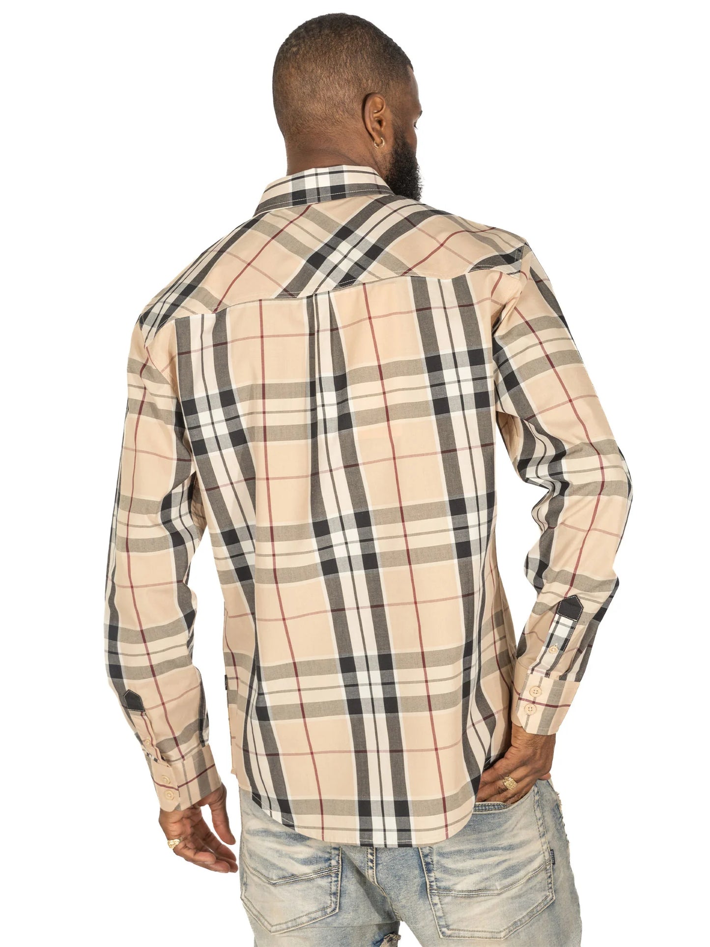 VENO Brandon Long sleeves Plaid Shirt - Khaki ( V1826 )