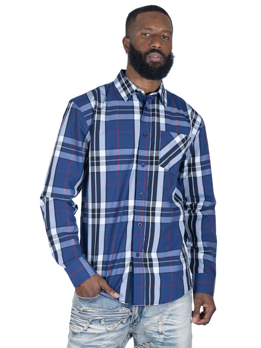 VENO Brandon Long sleeves Plaid Shirt -NAVY (V1826)