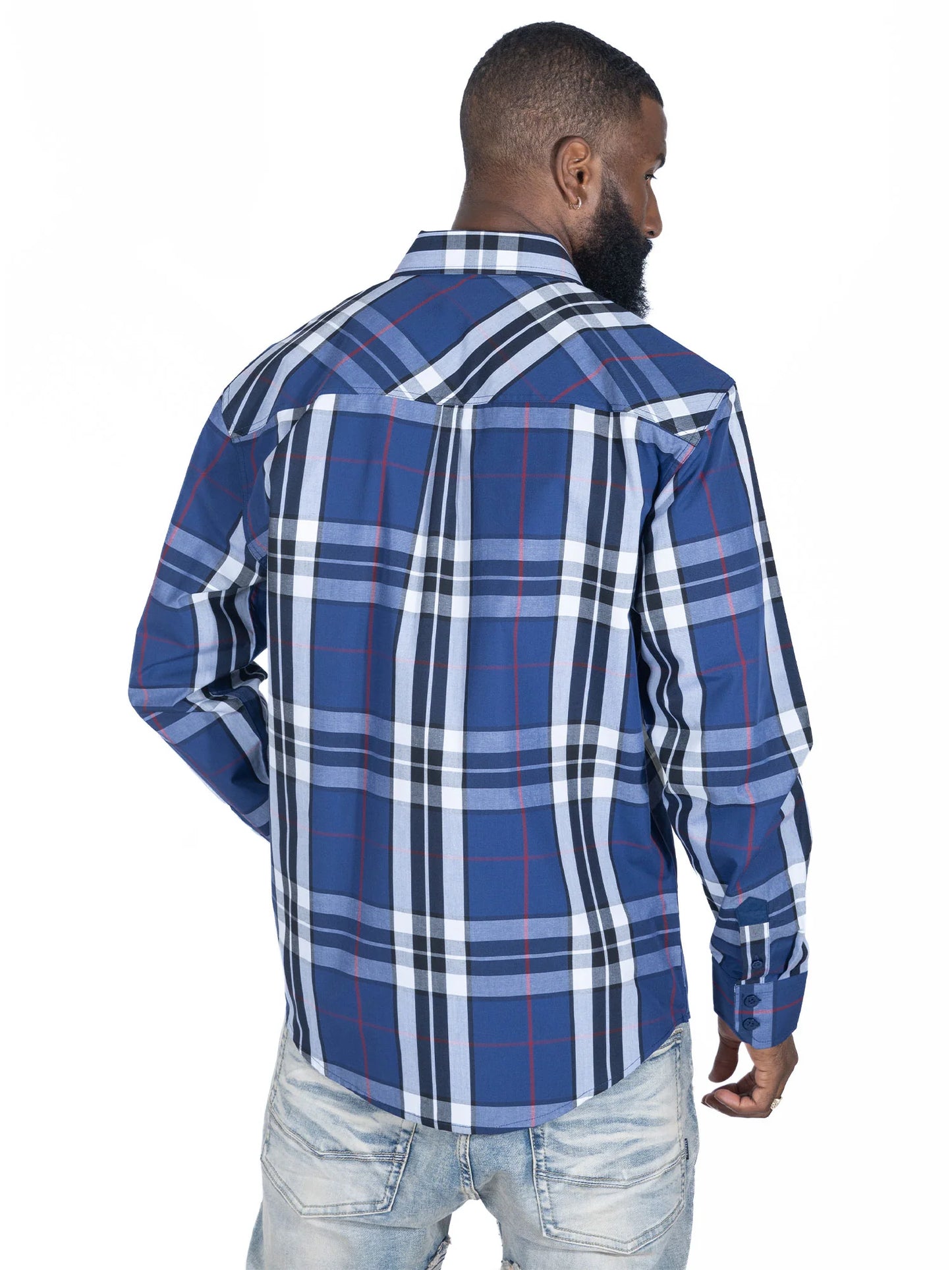 VENO Brandon Long sleeves Plaid Shirt -NAVY (V1826)