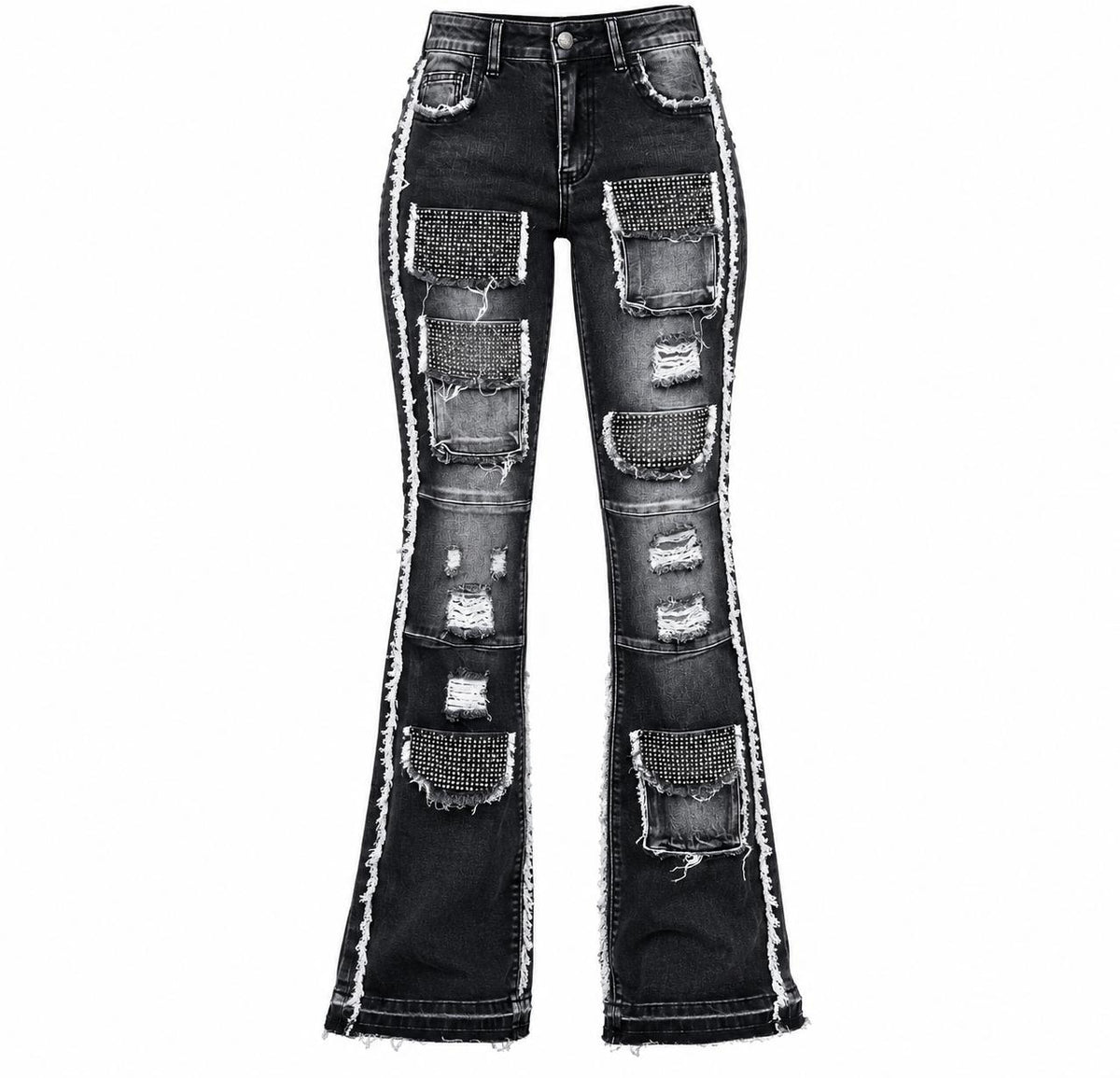 AMERICAN BAZI WOMEN'S STACKED RHINESTONE CARGO JEANS (RJH10733)