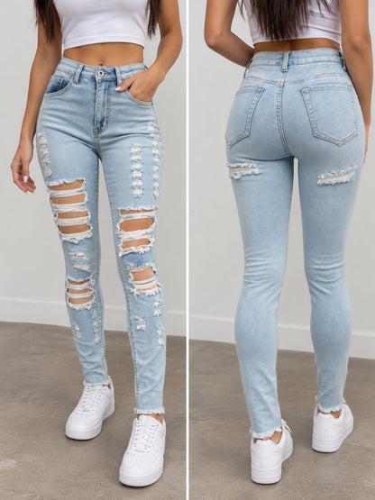 REDFOX WOMEN'S DESTROYED SKINNY JEANS (PA0522)
