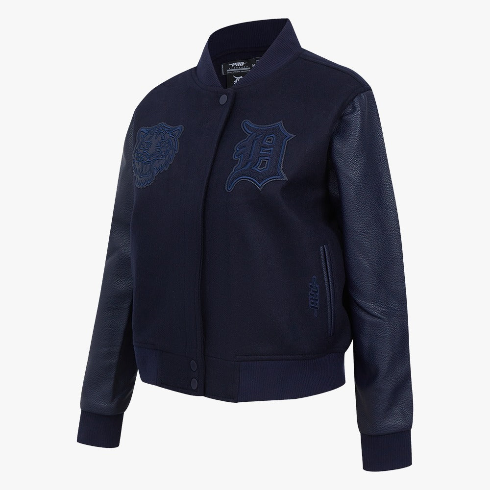 PRO STANDARD DETROIT TIGERS TRIPLE TONAL WOOL VARSITY JACKET, MIDNIGHT NAVY