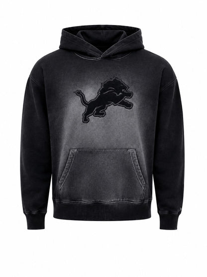 NEW ERA MEN DETROIT LIONS BLACK VINTAGE WASH LOGO HOODIE