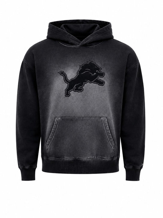 NEW ERA MEN DETROIT LIONS BLACK VINTAGE WASH LOGO HOODIE