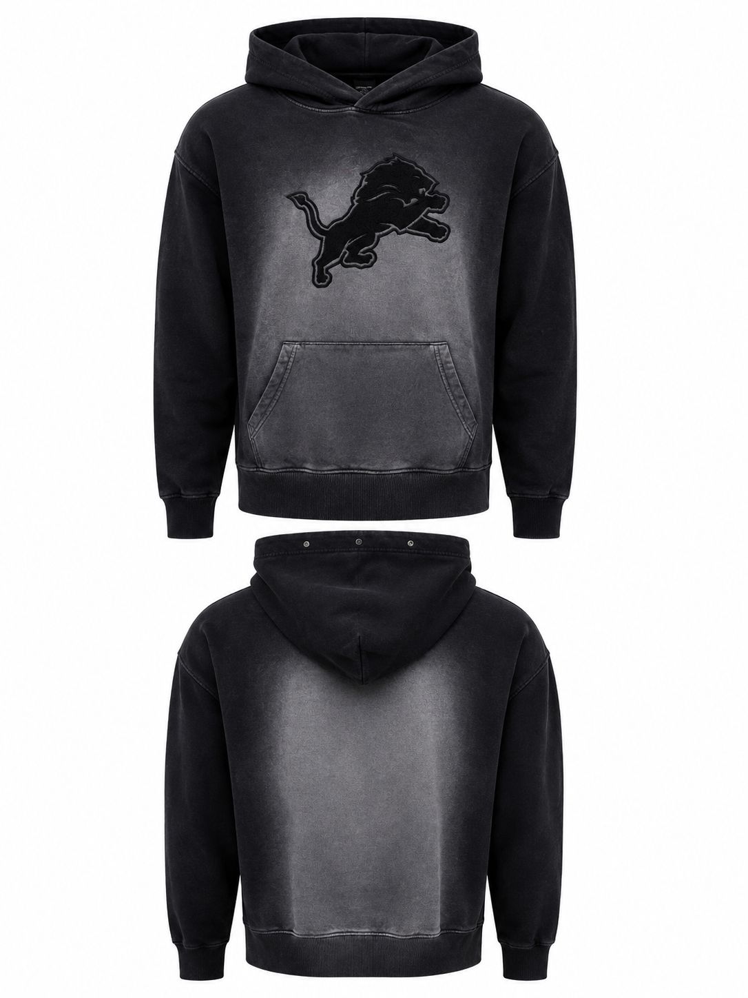 NEW ERA MEN DETROIT LIONS BLACK VINTAGE WASH LOGO HOODIE