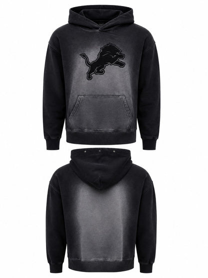 NEW ERA MEN DETROIT LIONS BLACK VINTAGE WASH LOGO HOODIE
