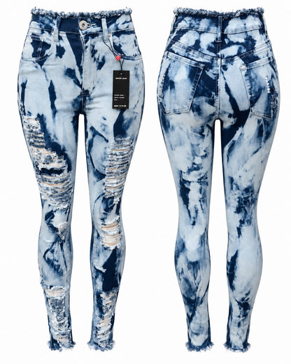 REDFOX WOMEN'S BLEACH DISTRESSED SKINNY JEANS (PA0595)
