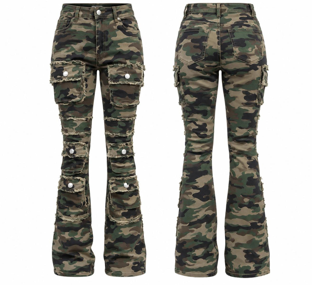 REDFOX WOMEN'S STACKED CAMO CARGO JEANS (PA1522)