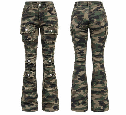 REDFOX WOMEN'S STACKED CAMO CARGO JEANS (PA1522)