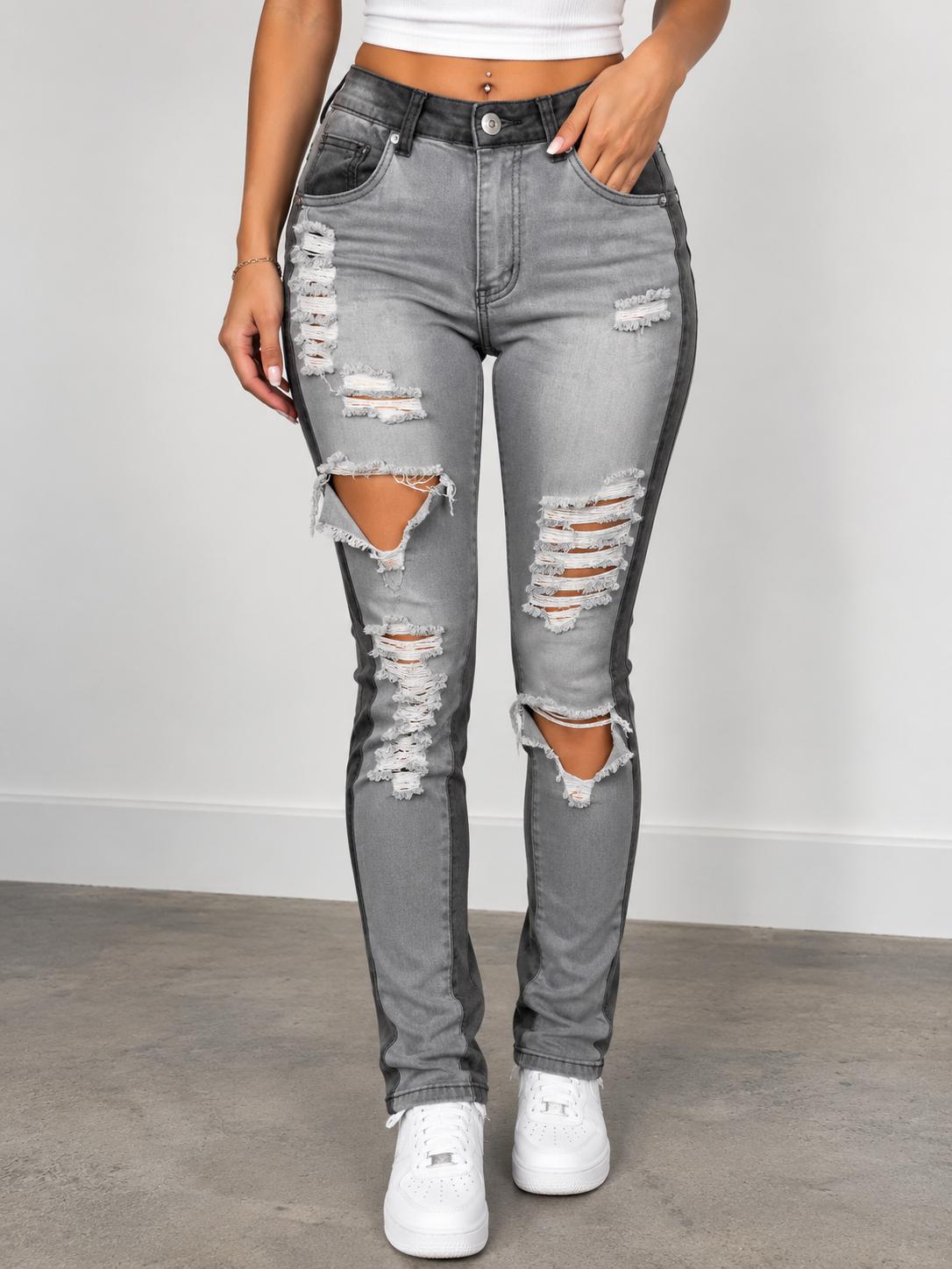 REDFOX WOMEN'S TWO TONE REBEL DISTRESSED JEANS (PA0523)