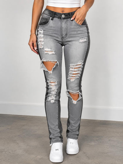REDFOX WOMEN'S TWO TONE REBEL DISTRESSED JEANS (PA0523)