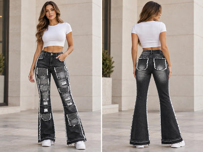 AMERICAN BAZI WOMEN'S STACKED RHINESTONE CARGO JEANS (RJH10733)