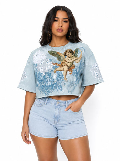 REDFOX WOMENS ANGEL FRENCH TERRY CROP TOP (TE1656)